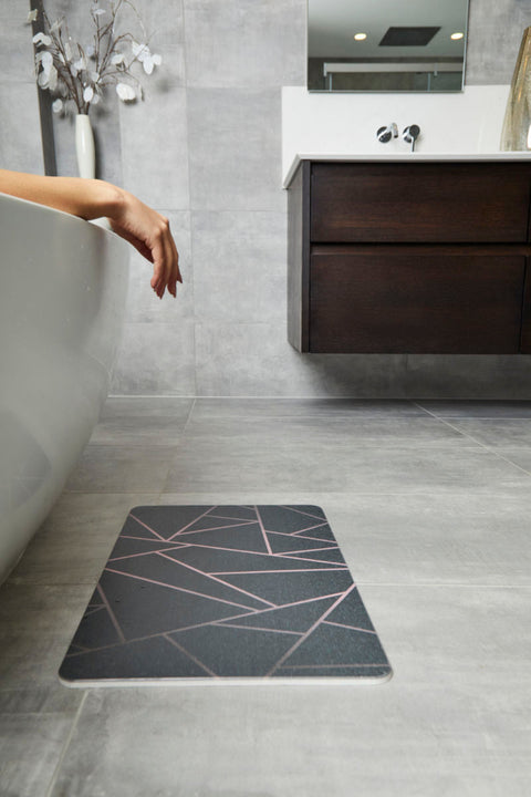Natural Step | Quick-dry Stone Bath Mat | Grey Pink Geometric