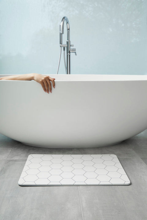 Natural Step | Quick-dry Stone Bath Mat | White Honeycomb Shower Mat