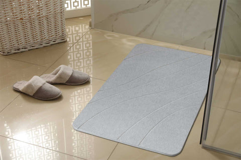 Engraved Line Pattern Quick-dry Stone Shower Mat | Light Grey
